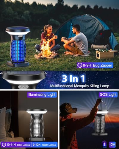 Image of Solar Bug Zapper Outdoor Waterproof, Portable & Rechargeable Bug Zapper with Panel Sensor & LED Night Light Mosquitoes Zapper, Electric Fly Zapper for Home, Patio, Backyard, Camping