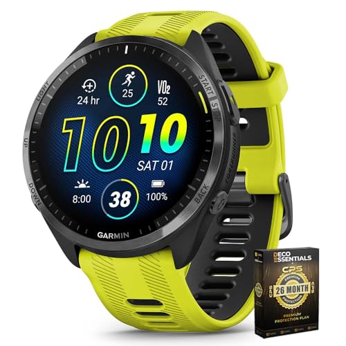 Garmin 010-02809-02 Forerunner 965 Running Smartwatch Amp - Paquete amarillo y negro con paquete de protección mejorada CPS de 2 años
