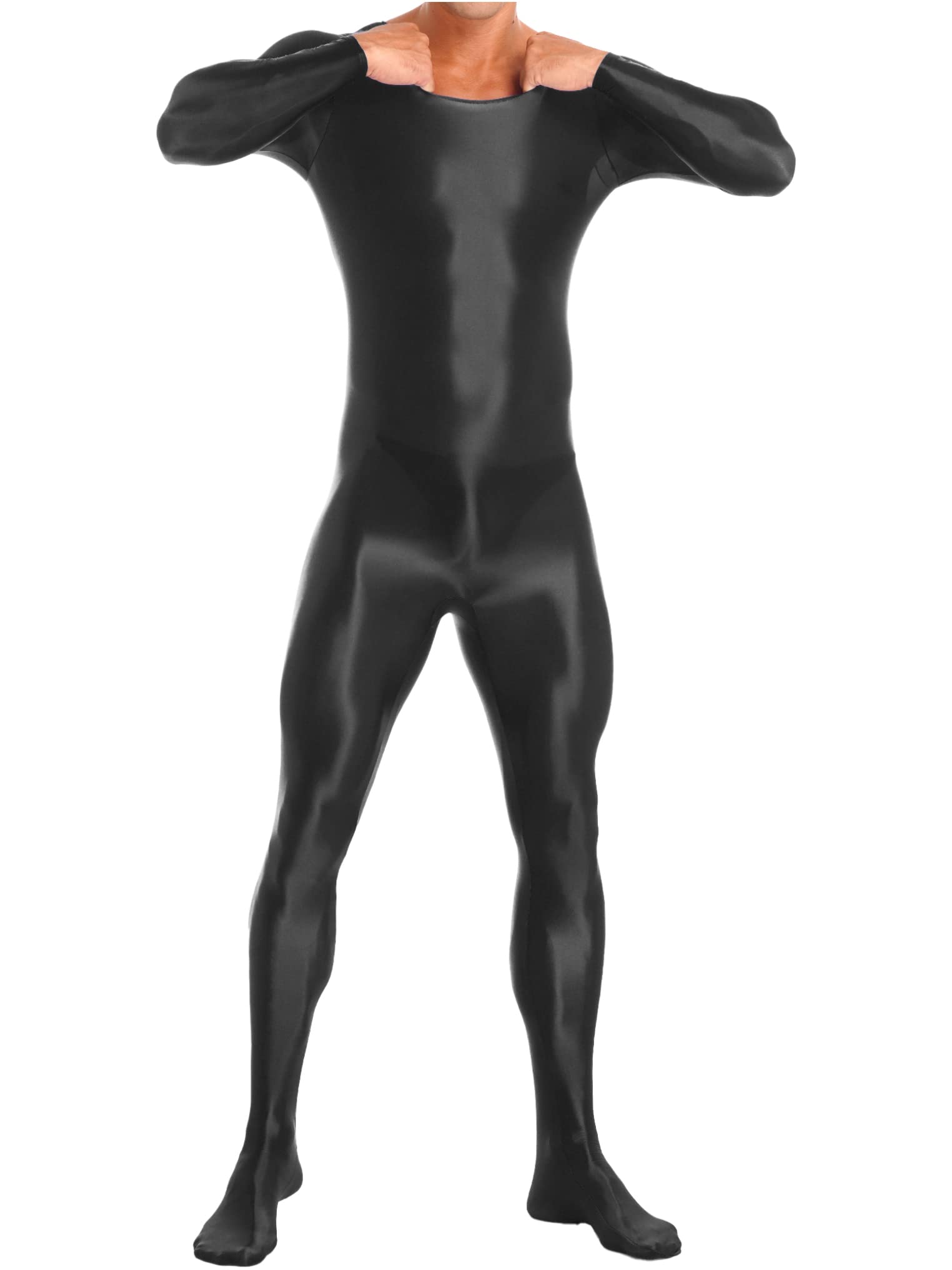 KaermMen's One Piece Shiny Oil Full Bodysuits High Elastic Shapewear Pantyhose Jumpsuits