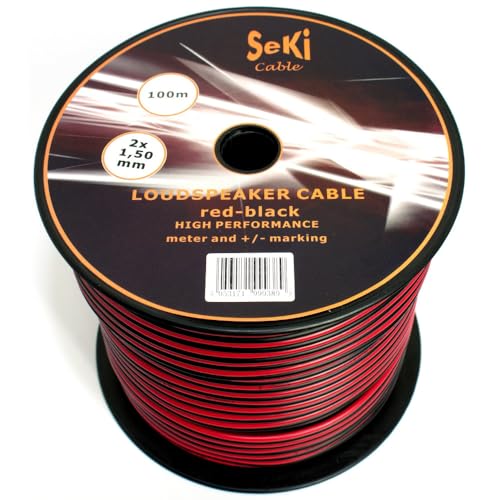 Lautsprecherkabel 2x1,50mm2 - 100m - rot-schwarz - CCA - Audiokabel - Boxenkabel