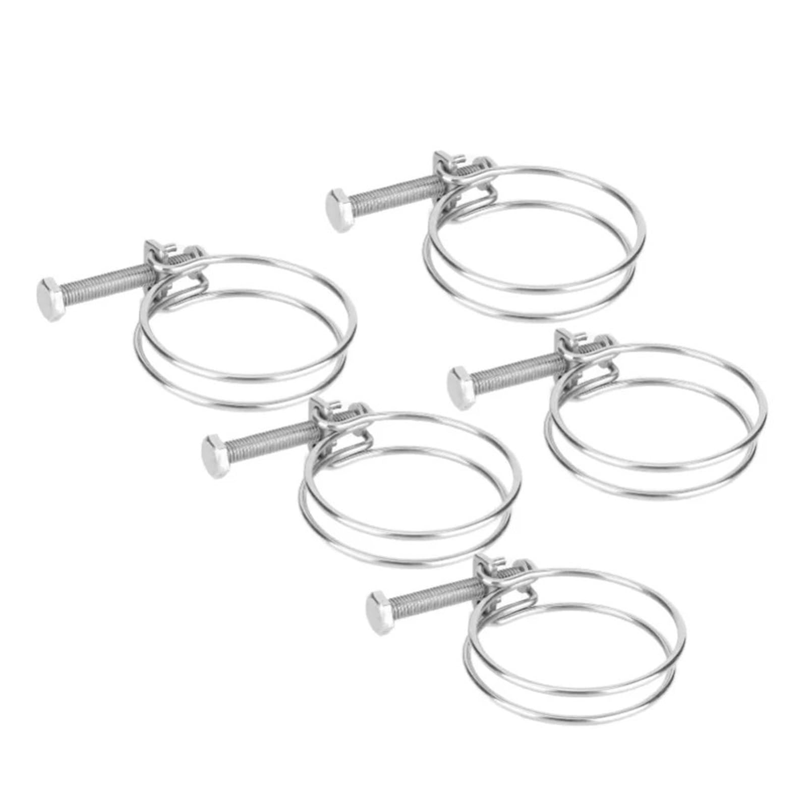 Abrazadera de manguera de doble línea Abrazadera de manguera de doble alambre, Clip de tubo de alambre de acero inoxidable ajustable for uso doméstico Industrial, 59-65mm, 5 uds.