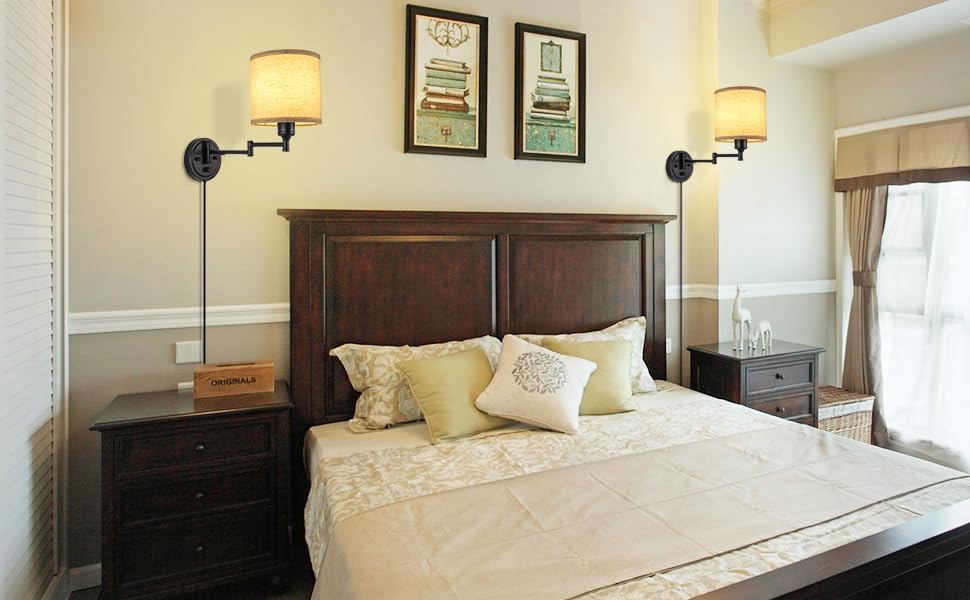 Miniatura 10 de Apliques de pared enchufables con control remoto, atenuación del 10% al 100% y colores ajustables 2700K-6500K, cable duro o enchufable, lámpara de