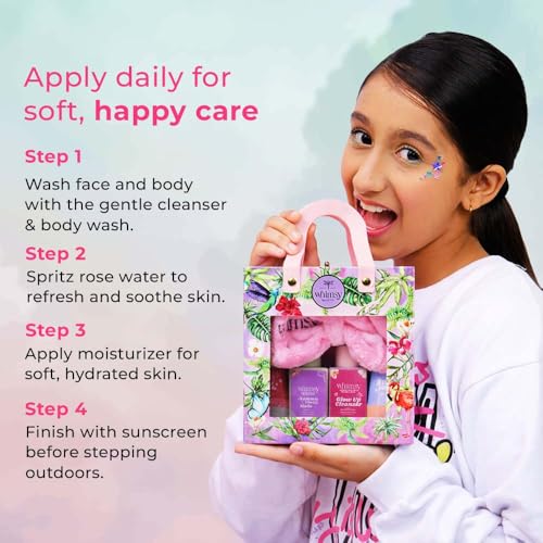 Image of Whimsy Beauty Mini Skin Care Kit | Safe Non Toxic Skin Care Set for Kids & Pre Teens |Butter Me Moisturizer, Glow Up Cleanser, Sunscreen, Ray Rebel Spray & Hairband | Vegan and Cruelty Free (Pack of 5)