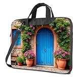 TSGB 14 fundas para laptop, puerta azul con flores rosas, mochila para laptop para hombre, mochila de computadora para hombre, Color, 29x38cm