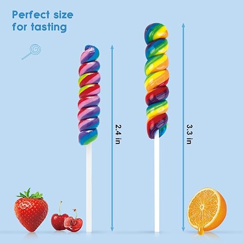 Miniatura 8 de Paletas Rainbow Twist envueltas individualmente a granel, piruletas Twisty, piruletas para niños para fiesta de cumpleaños, sabor mixto de frutas,