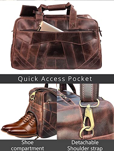Image of Leather Duffle Bag for Men - Full Grain Leather Travel Overnight Weekender Carry On Tote Duffel Bag, Walnut Brown (With Shoe Pocket), Large, Walnut Brown (With Shoe Pocket)