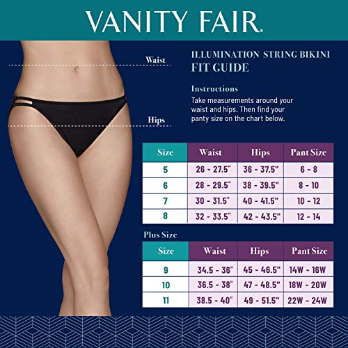 Vanity Fair Women's Illumination String Bikini Panties (Regular & Plus Size), 3 Pack-Midnight Black, 7