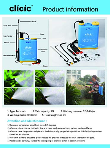 Clicic Backpack Sprayer 4 Gallon (16L) - Knapsack Manual Hand Pump Sprayer For Garden Lawn Yard Farm #TOP5