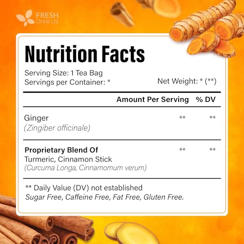 Image of FreshDrinkUS, Premium Turmeric Ginger Cinnamon Tea Bags | 75 Tea Bags | Herbal Spice Tea Blend, Naturally Caffeine Free, Warm & Aromatic Flavor, 100% Natural Ingredients, Convenient Tea Bags
