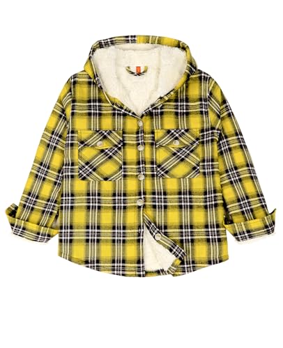 Image of ZENTHACE Boys Sherpa Fleece Lined Flannel Plaid Button Down Shirt Jacket,Hooded Flannel Shirt with Hand Pockets