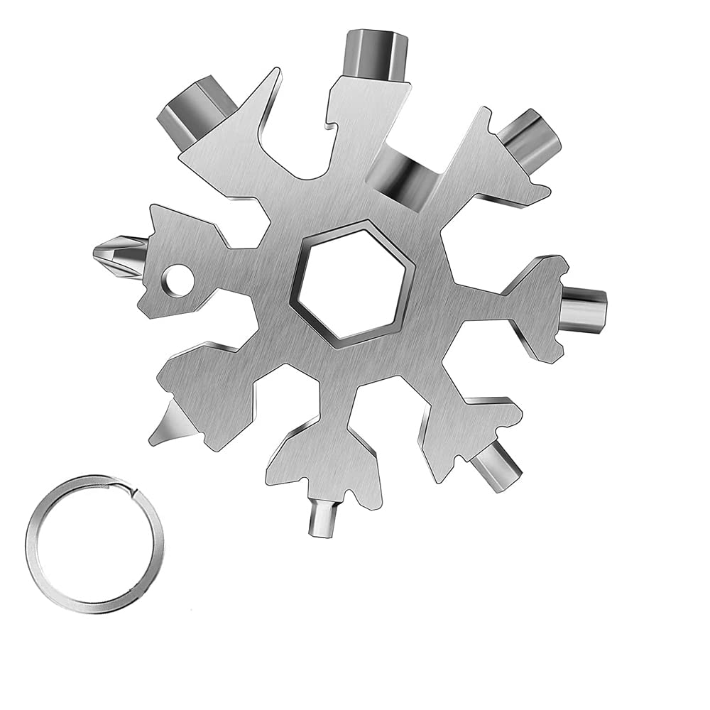 NSKR HPS 18-in-1 Snowflake Multi Tool, Portable Stainless Steel Multi Opener Tool Screwdriver Wrench Kit, Ideal Gadgets Gift for Travel Camping Adventure Daily Kit(Silver), Multi, silver