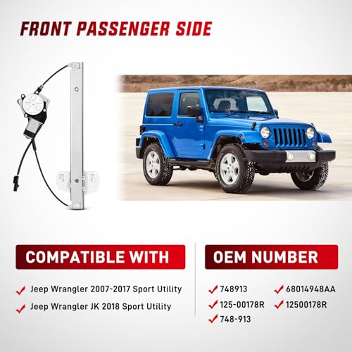 Image of Nilight 748-913 Window Regulator and Motor for Jeep Wrangler 2007-2018