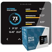 Simarine Pico Blue Battery Monitor System Set, Multi-Voltage, Lead Acid & Lithium Battery Compatible, Tank Monitoring, Shunt 500 A, Load & Solar Monitoring, 2 Alarm Signal Relays Bezel, Silver