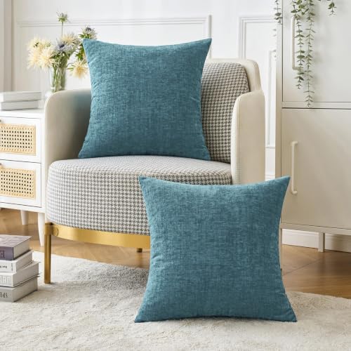Image of MIULEE Soft Chenille Throw Pillow Covers Blue Ashes 20x20 Inch Pack of 2 | Modern Coastal Home Decor, Classic Decorative Pillows, Solid Dyed Cases, Boho Couch Cushion Covers for Sofa Bed Living Room