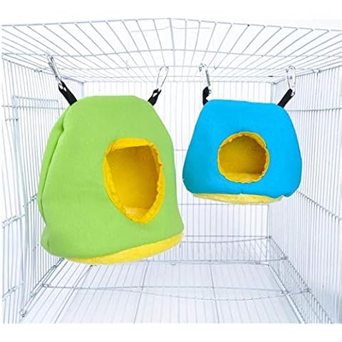 Voarge Nido Colgante para pájaros, Invierno cálido Nido de pájaro Jaula, Felpa de Invierno para Pájaros Casa de Peluche para Animales Pequeños, El tamaño del Color es Opcional (M, Azul) Cover