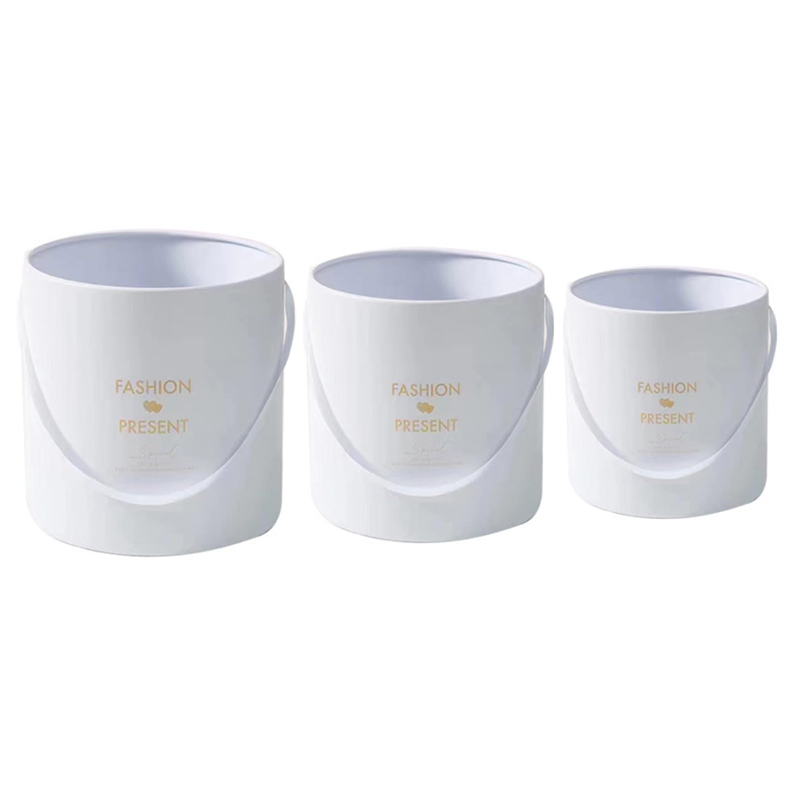 Jazuaiao White Of 3 Round Flower Arrangement Buckets With Handles For Valentine Roses Home Decoration Gift Packaging Box Round Flower Bucket