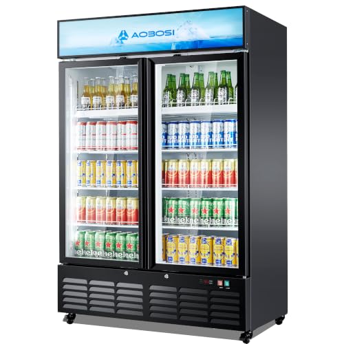 Image of AAOBOSI Commercial Beverage Refrigerator, 36.8 Cu.Ft Double Glass Door Beverage Fridge, Upright Display Refrigerator with Soft LED Light,Adjustable Shelves, Perfect for Home Bar, Patio, Garage, Black