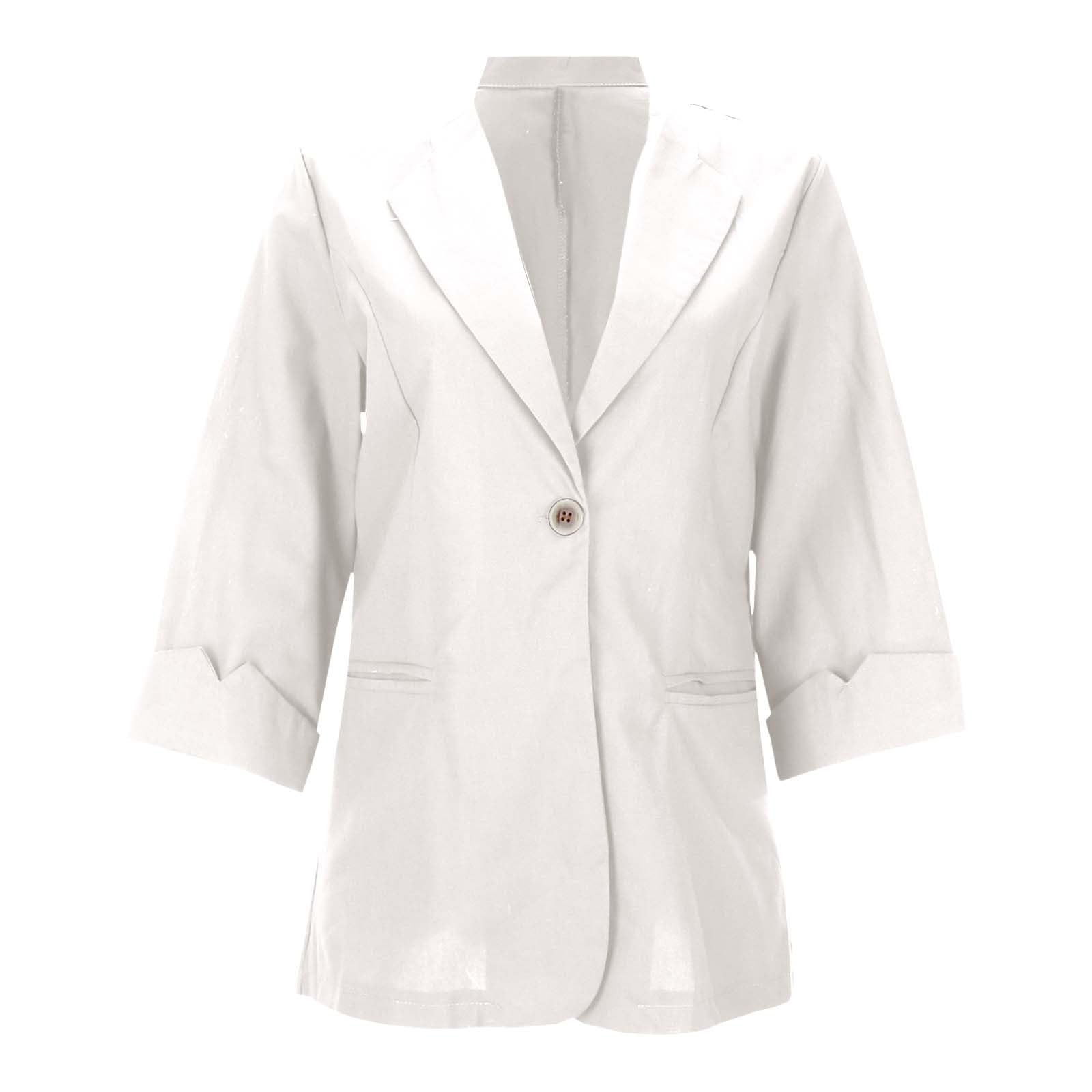 Generisch Blazer élégant pour femme - Grande taille - Coupe ajustée - Coton et lin - Couleur unie - Manches 7/4