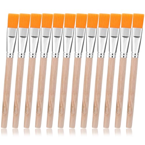 GEEHUA Juego de 12 pinceles planos, pequeños pinceles de mango de madera, pinceles para artistas, para cuerpo, cara, rocas, lienzo para principiantes, artistas y amantes de la pintura
