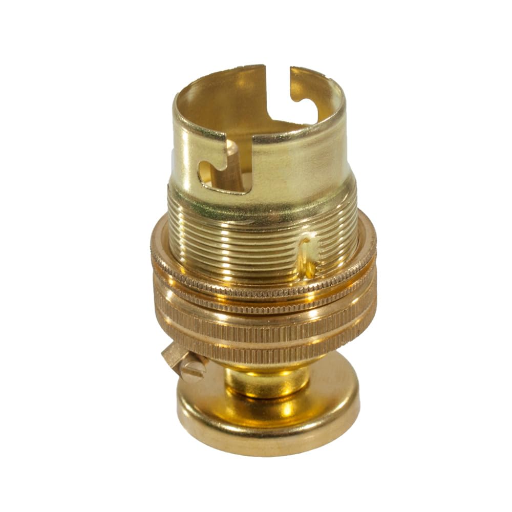 BC | B22 | Bayonet Cap Lampholder with Wooden Fixing Base Kit UK Made (Brass)