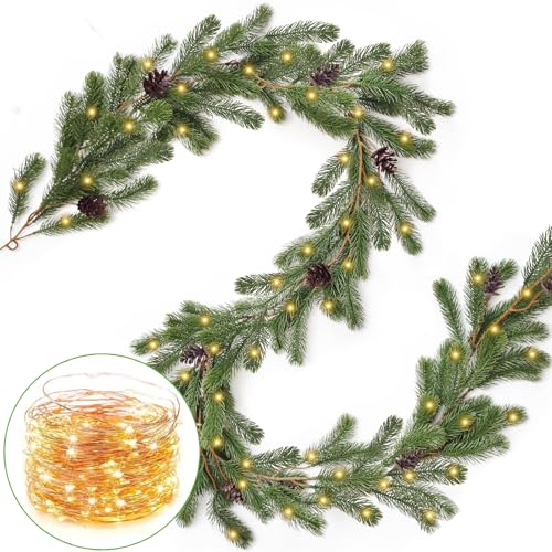 TINA 2M Tannengirlande mit Beleuchtung 20 LEDs, Weihnachtsgirlande mit...