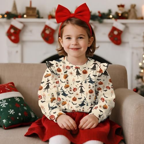 Girls Long Sleeve T Shirts Kids Fall Ruffle Shoulder Tops Crewneck Casual Cute Blouse Sweatshirt Tees 1-8 Years2