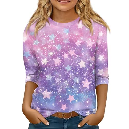 Teen Girl Tops 3/4 Sleeve Fall Cute Shirts Crewneck Basic Summer Clothes 3/4 Legth Sleeve Print Boys Outfits Vacation