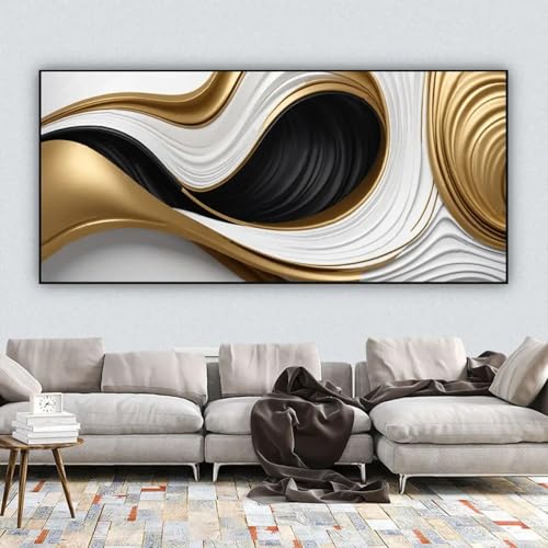 Tableaux d'art mural abstrait doré et blanc pour décoration salon