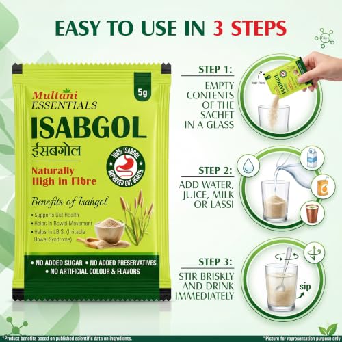 Image of Multani Essentials Isabgol | Psyllium Husk Powder (24 Sachets - 5 gm Each) | For Gut Health And Irritable Bowel Syndrome | Effectively Relieves Constipation | Fibre Supplement For Digestion | Chemical Free | No Added Sugar Or Artificial Flavour | 100% Isabgol
