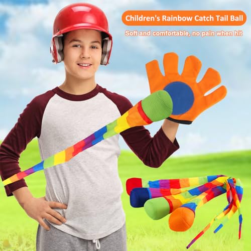 yeemeen Schweifball Kinder, 4Pcs Kometenball, Ball Regenbogen Schweif, Catch Tail Ball Sicher für den Außen- und Innenbereich, Geschicklichkeitsspiel für Kinder, Fangen und Werfen
