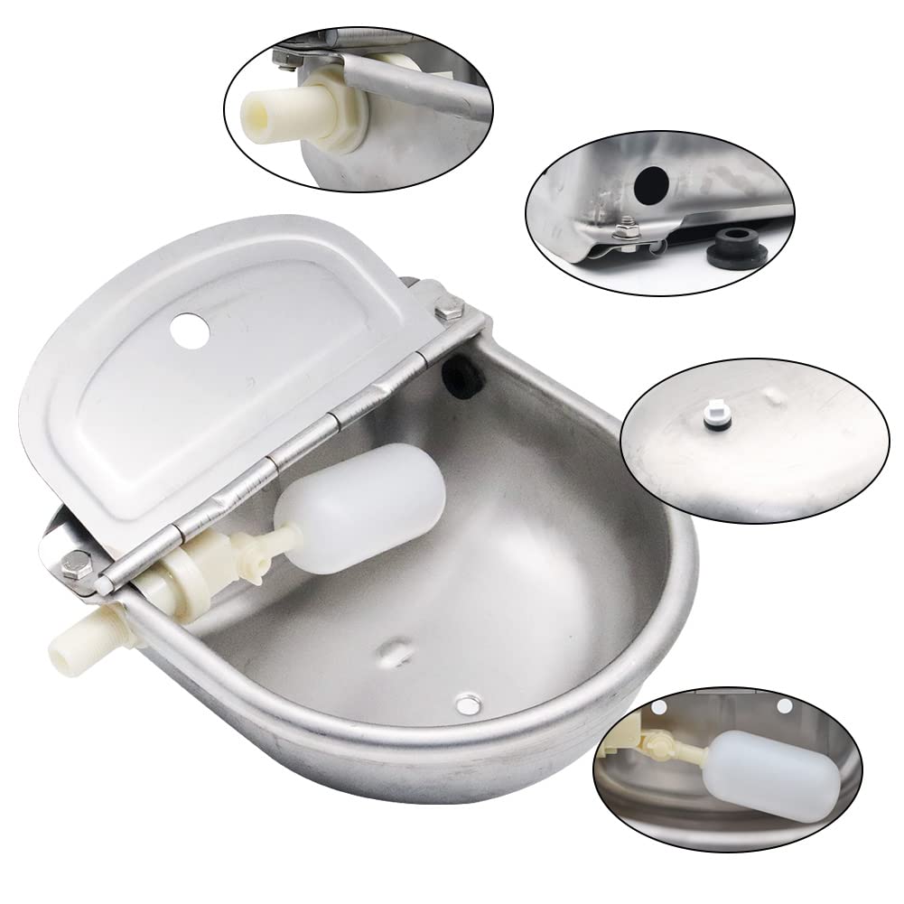 Bebedero automático de acero inoxidable para perros con válvula flotante y agujero de drenaje, para caballos, cabras, vacas, cerdo y perros (sin tubo)