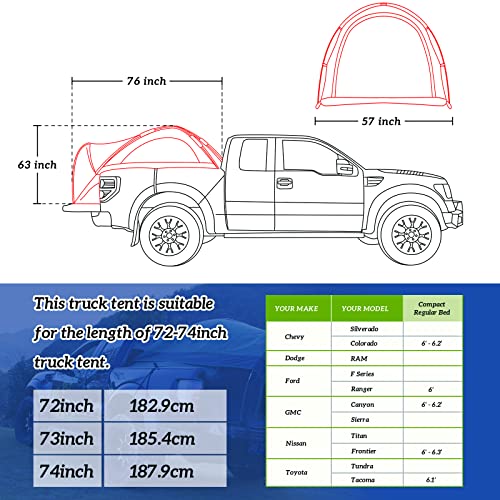 Mr Compact Truck Tent For Camping With Waterproof Rainfly, Double Layer For 2Person Portable Truck Bed Tent, Car Bed Camp Tents For Pickup Trucks, Fits Mattresses 72-74", Vehicle Mounted Tent… #TOP4