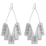 Zealmer Silver Geometric Earrings Statement Vintage Boho Ethnic Earrings Hollow Out Fan Shape Dangle Drop Earrings for Women Birthday Christmas Valentines Day Gift