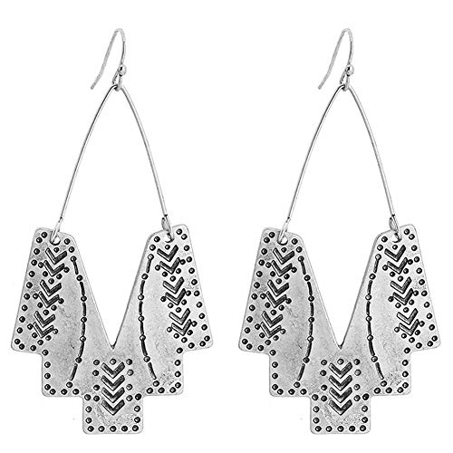 Zealmer Ellevera Boho Earrings Set Antique Gold Silver Carved Tribal Dangle Earrings Gifts for Women Girls Silver