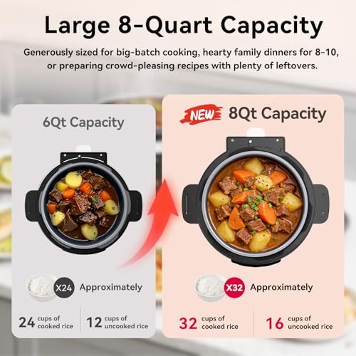 Image of Carori 8 Qt Electric Pressure Cooker, 9-in-1 Multi-Cooker 1000W with IMD Touchscreen, Non-Stick Inner Pot, For Pressure /Slow /Rice Cooking, Steaming, Saute & Keep Warm, Silver