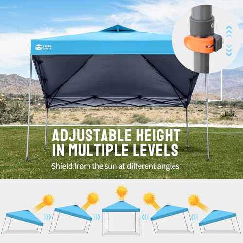 Image of CROWN SHADES Adjustable Height on The Fly, 10x10 Pop Up Canopy - Beach Tent with One Push Setup - Easy Outdoor Sun Shade for Events, Parties, Camping - Outside Shade with STO-N-Go Bag, Sky Blue