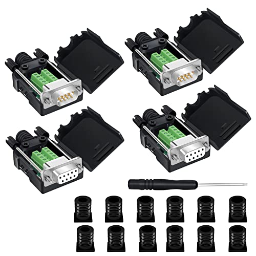 YIOVVOM DB9 Breakout Connector, DB9 sin soldadura RS232 D-SUB adaptadores serie macho y hembra de 9 pines, adaptador blanco a conector de terminal módulo de señal con funda, juego de 4