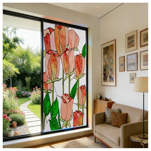 Siunwdiy Calcomanías de Ventana de Vidrio Esmerilado con diseño de Ramo Floral Vinilo Decorativo 3D Ventana película de Vidrio Esmerilado no Adhesiva para Ventana Cocina baño,Color 6,100x180cm