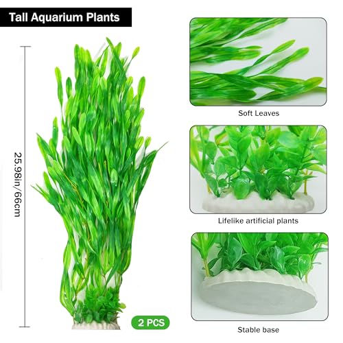 Image of 25.98 Inch Tall Aquarium Plants - 2 Pcs Fish Tank Plants Plastic, Large Lifelike Artificial Fish Tank Decorations, Durable & Safe for Freshwater /Saltwater Aquariums (Green (Style B))