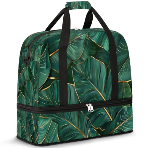 Travel Duffel Bags Palm Leaves Tropical Foldable Weekender Bags for Women with Shoes Compartment Waterproof & Tear Resistant Carry on Overnight Luggage Duffel Bag Shoulder Sports Tote Bag,B-290
