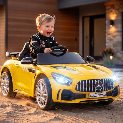 Image of Baybee Spyder Battery Operated Car for Kids | Rechargeable Battery Car with Bluetooth & USB | Electric Kids Car with Parental Control, LED Lights & Music | Ride on Cars for Kids 1-5 Years (Yellow)