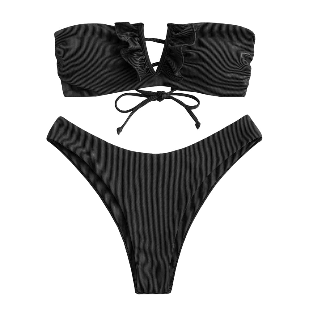 ZAFUL Traje de Baño Estampado Bandeau con Relleno Nudo Delantero Dos Piezas Bikini Mujer 2019 Verano