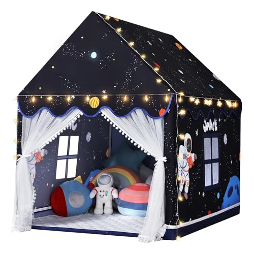 Monobeachキッズテント 子供用テント 室内テント 男の子 簡単に組立秘密基地 折りたたみ式 桃皮調生地 通気メッシュ窓 誕生日・子どもの日・入園祝い・クリスマスのプレゼントに最適 室外/室内遊具 宇宙デザイン