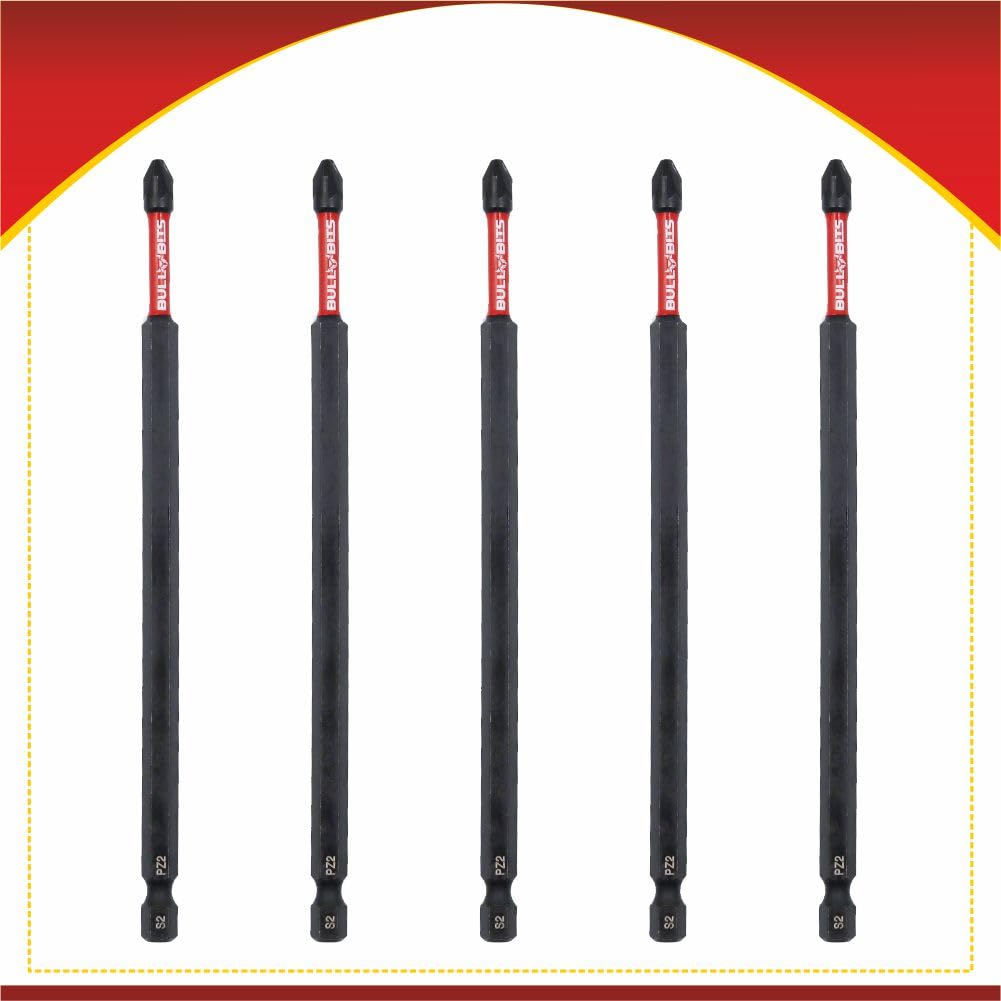 5X Bull Bits 150mm PZ2 Impact Screwdriver Bits Set – Pozi Pozidriv, Shock Zone, S2 Steel, Torsion Zone