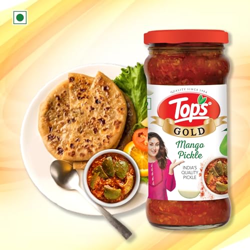 Image of TOPS Gold Mango Pickle - 375 gm Glass Bottle | Prepared with the goodness of Mustard Oil | Handpicked ingredients.