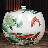 Reisspender aus Keramik, Getreidevorratsbehälter mit Deckel, Getreideaufbewahrung im Eimer, Lebensmittelspender, großes Reisgefäß, Bohnenbox, Keramikzylinder, für Getreidevorratsbehälter für Mais, Wei