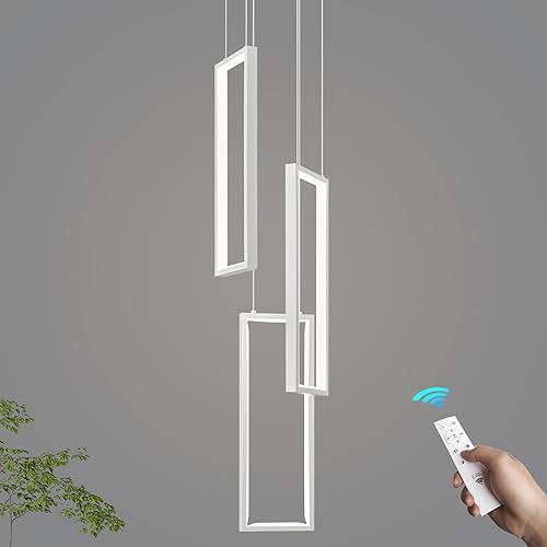 Miniatura 137 de Lámpara colgante moderna para isla de cocina, regulable, color negro, 54 W, luces colgantes LED, 4 anillos, candelabros rectangulares, escalera