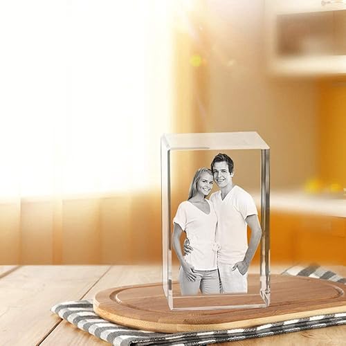 Miniatura 3 de Marco de fotos de cristal grabado con láser 2D3D, imagen y texto personalizado en cubo de cristal, regalos del día de la madre de San Valentín para