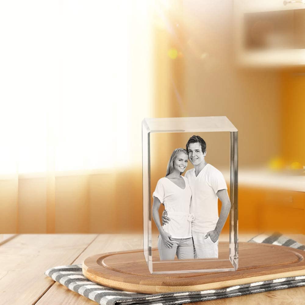 XFZDKJSD Foto di cristallo con incisione 3D personalizzata, cubo di cristallo inciso al laser, cubo di vetro foto personalizzato (3D orizzontale, 6 x 6 x 9 cm