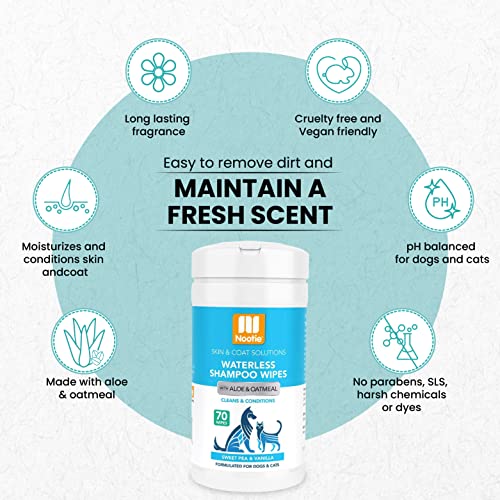 Nootie Waterless Shampoo Wipes For Dogs & Cats-Long Lasting Fragrances-Sold In Over 3000 Vet Clinics-Made In U.s.a. 70 Count #TOP3